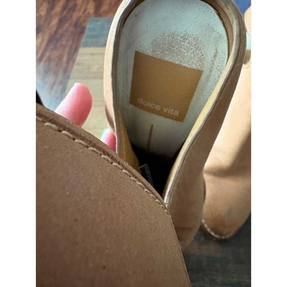 Dolce Vita Tan Leather Buckle Mule Booties Block Heel Pointed Toe Womens 7.5 - Picture 6 of 10